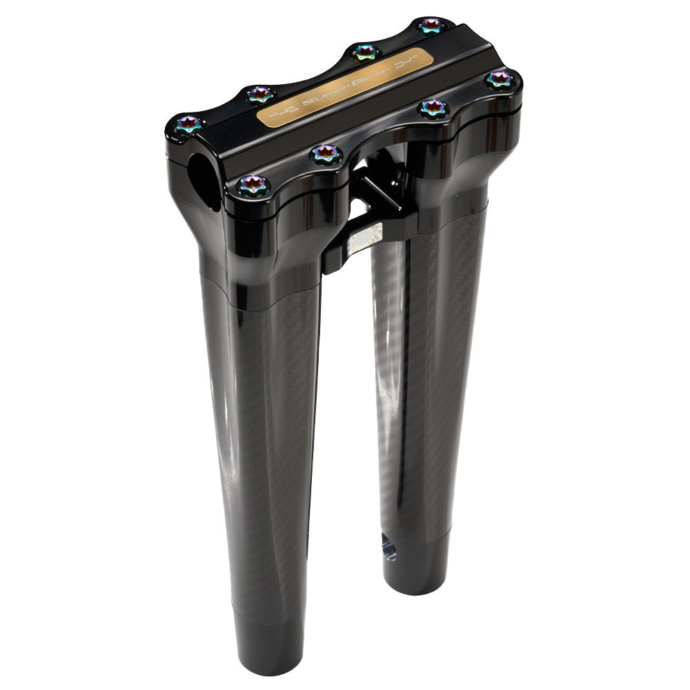 SuperGear Performance 12 Inch Straight Handlebar Riser for Harley Davidson 1" Bars - Nightstrike Black Carbon Fiber CNC Billet