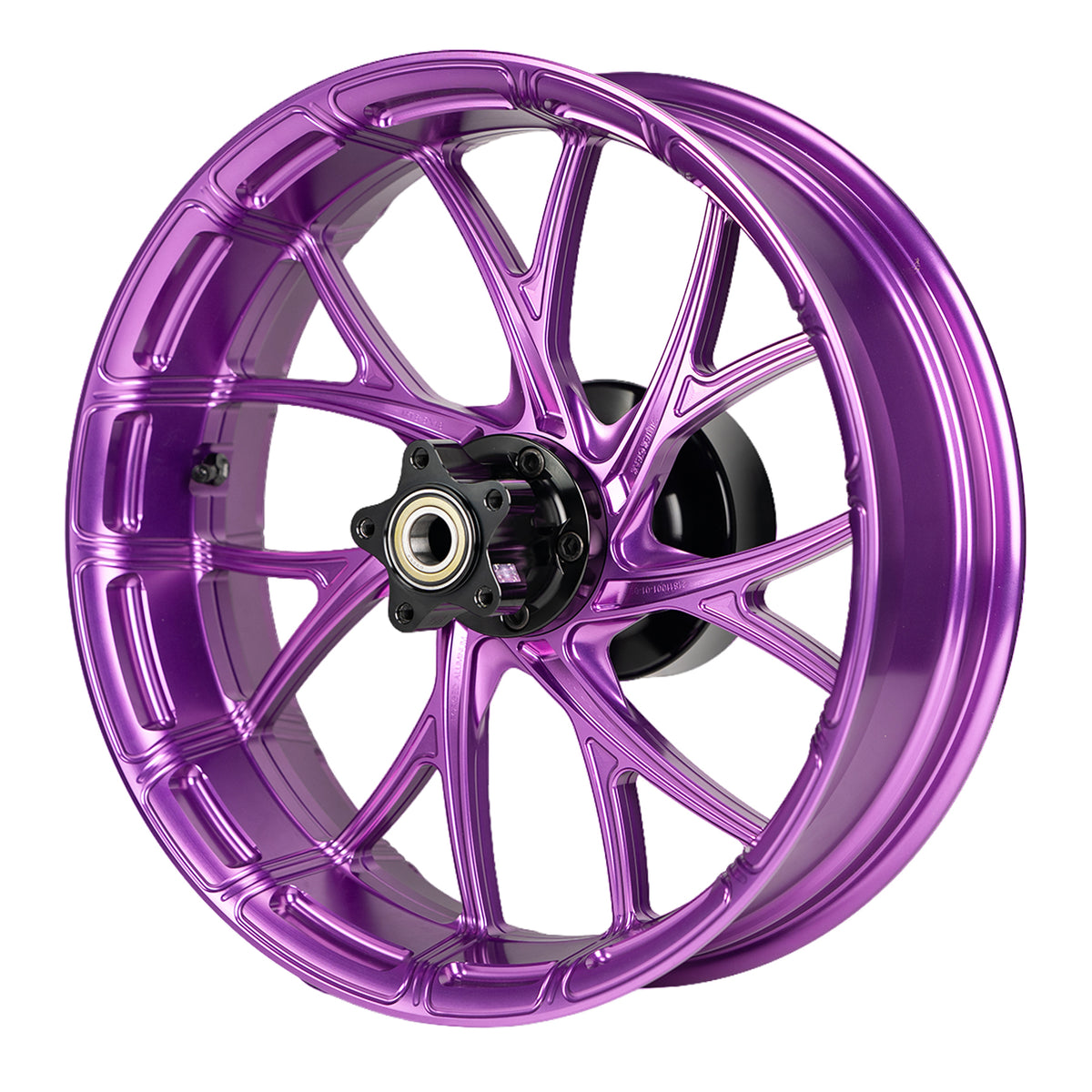 SuperGear 18 inch rear forged wheel hub assembly designed for Harley Touring performance builds, combining CNC machined aluminum technology with custom anodized finishes.