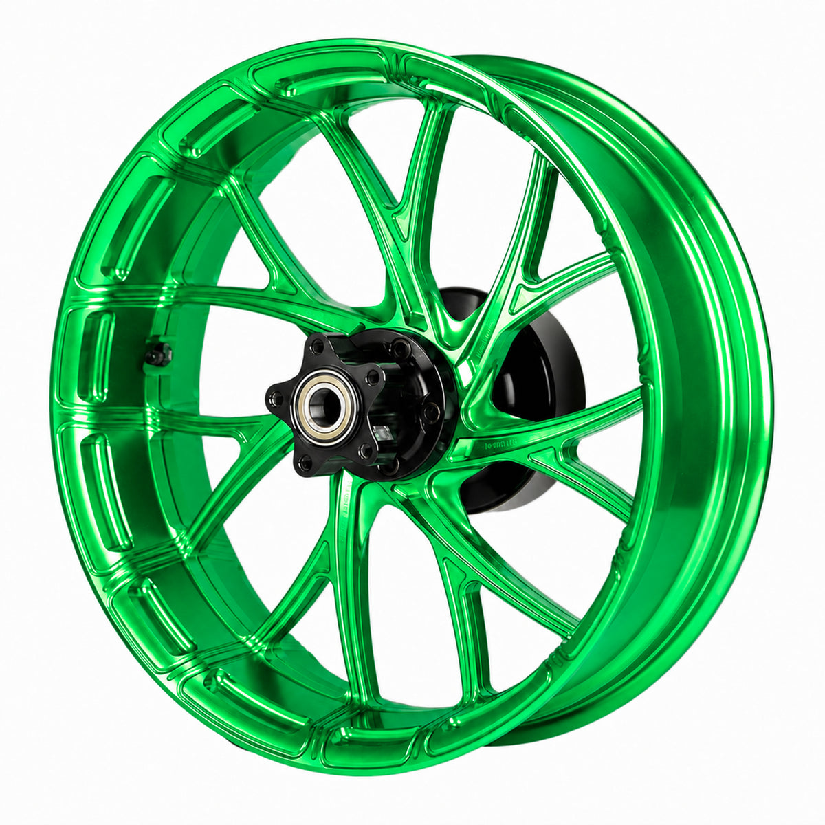 SuperGear 18 inch rear forged wheel hub assembly designed for Harley Touring performance builds, combining CNC machined aluminum technology with custom anodized finishes.