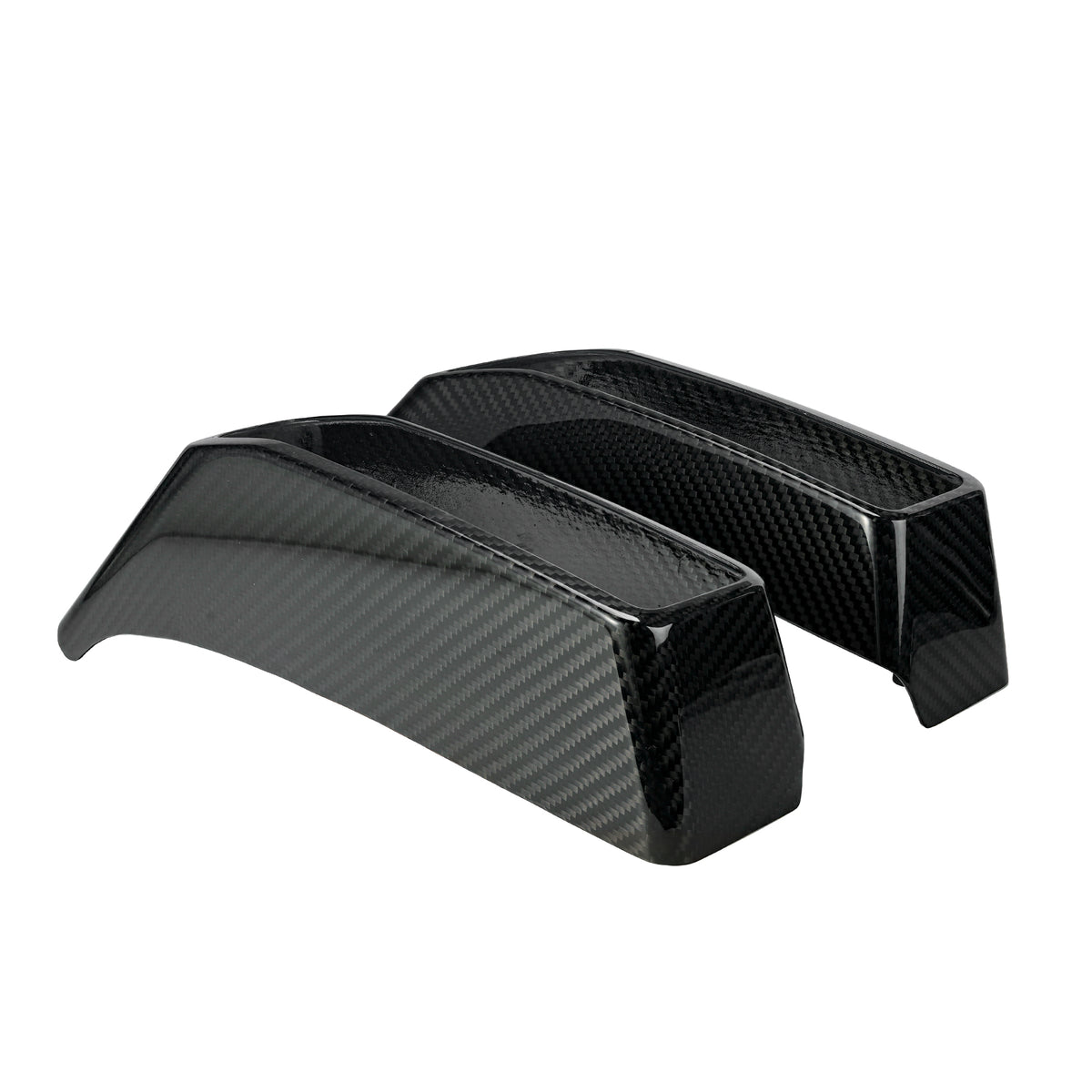 Rear view of Classic Carbon Fiber Twill Glossy tail light covers showing their molded construction and interior profile.