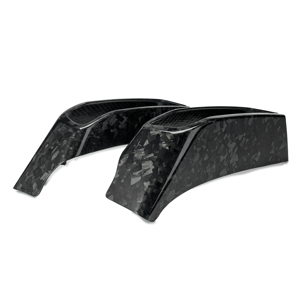 Forged Carbon Fiber Glossy Finish tail light cover set displayed together for a custom Harley Touring rear end upgrade.
