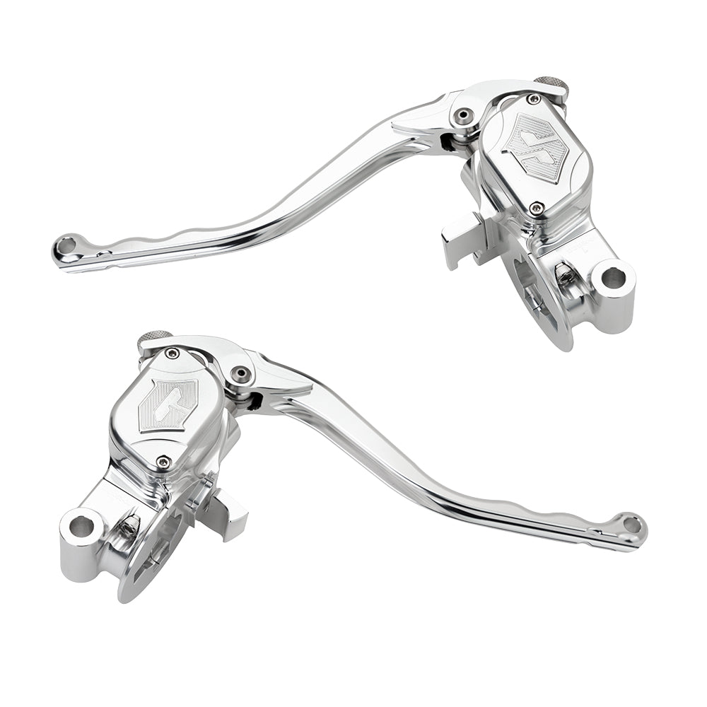 RF7 bolt-on radial hand control set for Harley-Davidson Touring with hydraulic clutch, ridgeline silver finish