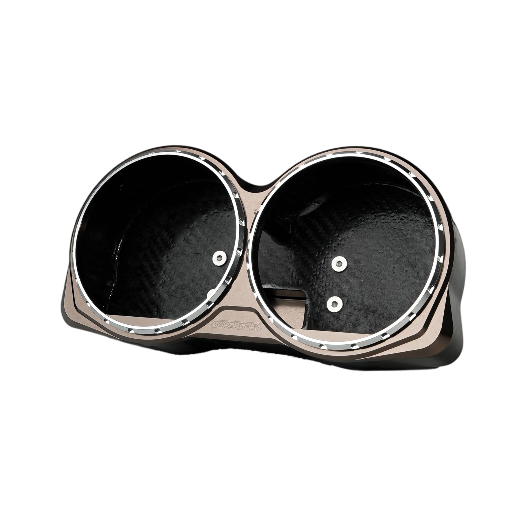RF7 Carbon Fiber Dual Gauge Bezel $10 Early Bird Reservation for 2014-2023 Harley Road Glide, featuring glossy 3K twill carbon fiber backing and CNC aluminum gauge rings.