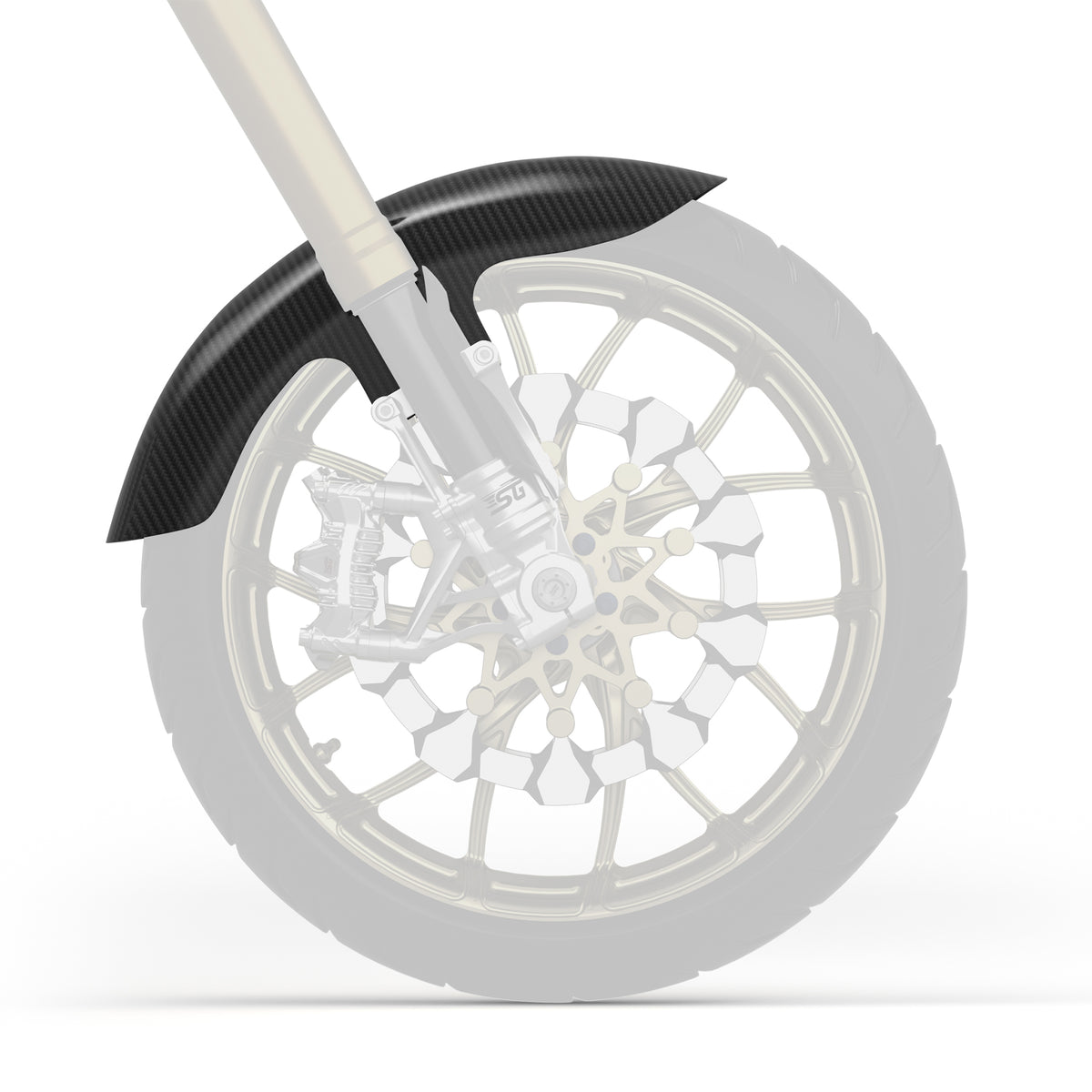 Side view of SuperGear short-styleshort front fender for Harley-Davidson Touring performance baggers.