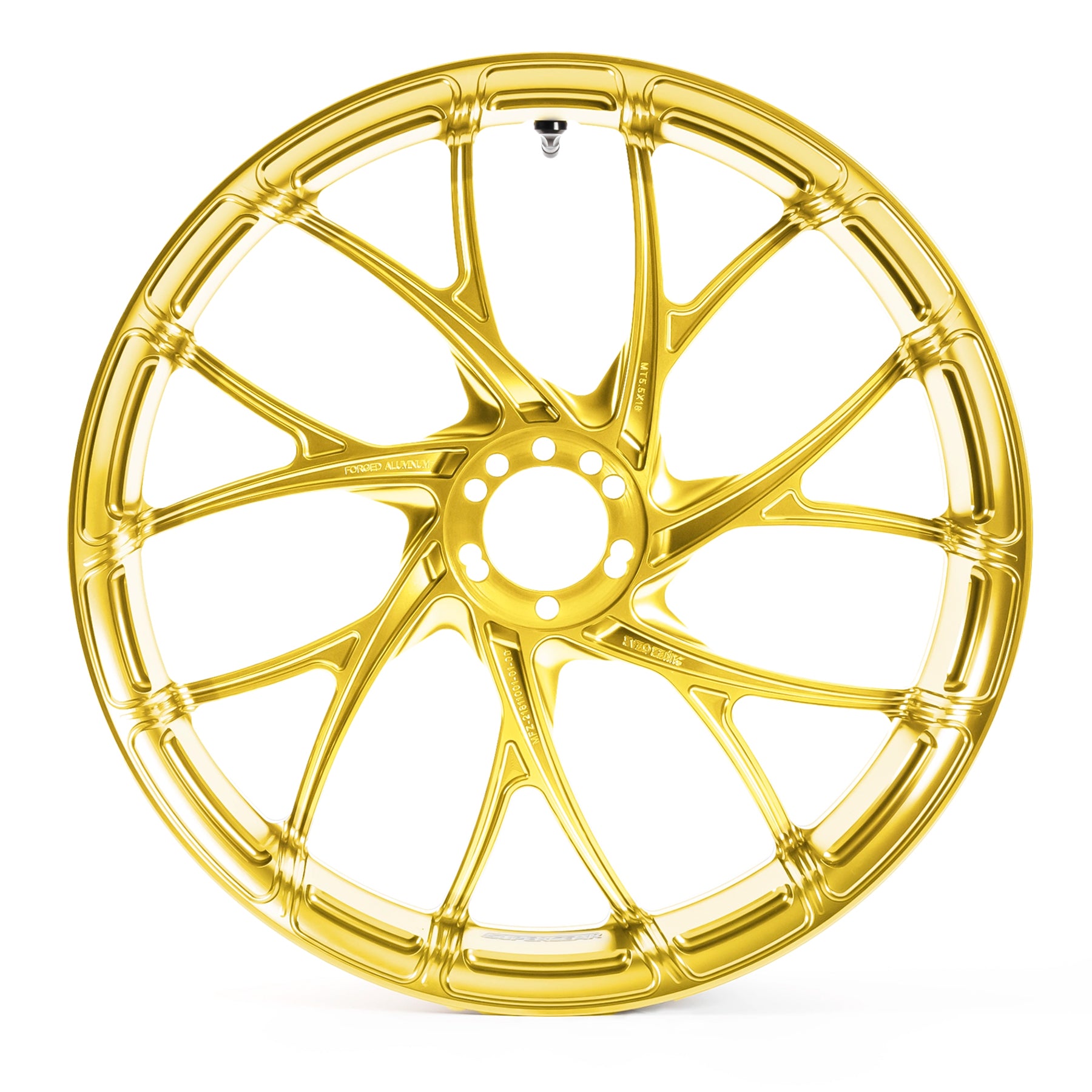 SuperGear forged aluminum wheel with Y-spoke design for Harley Touring motorcycles featuring precision CNC machining and lightweight performance construction