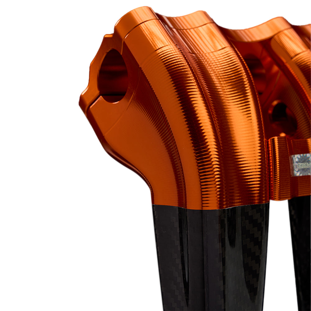 SuperGear Performance 10 Inch Pullback Handlebar Riser for Harley Davidson 1" Bars - Gulf Orange Carbon Fiber CNC Billet