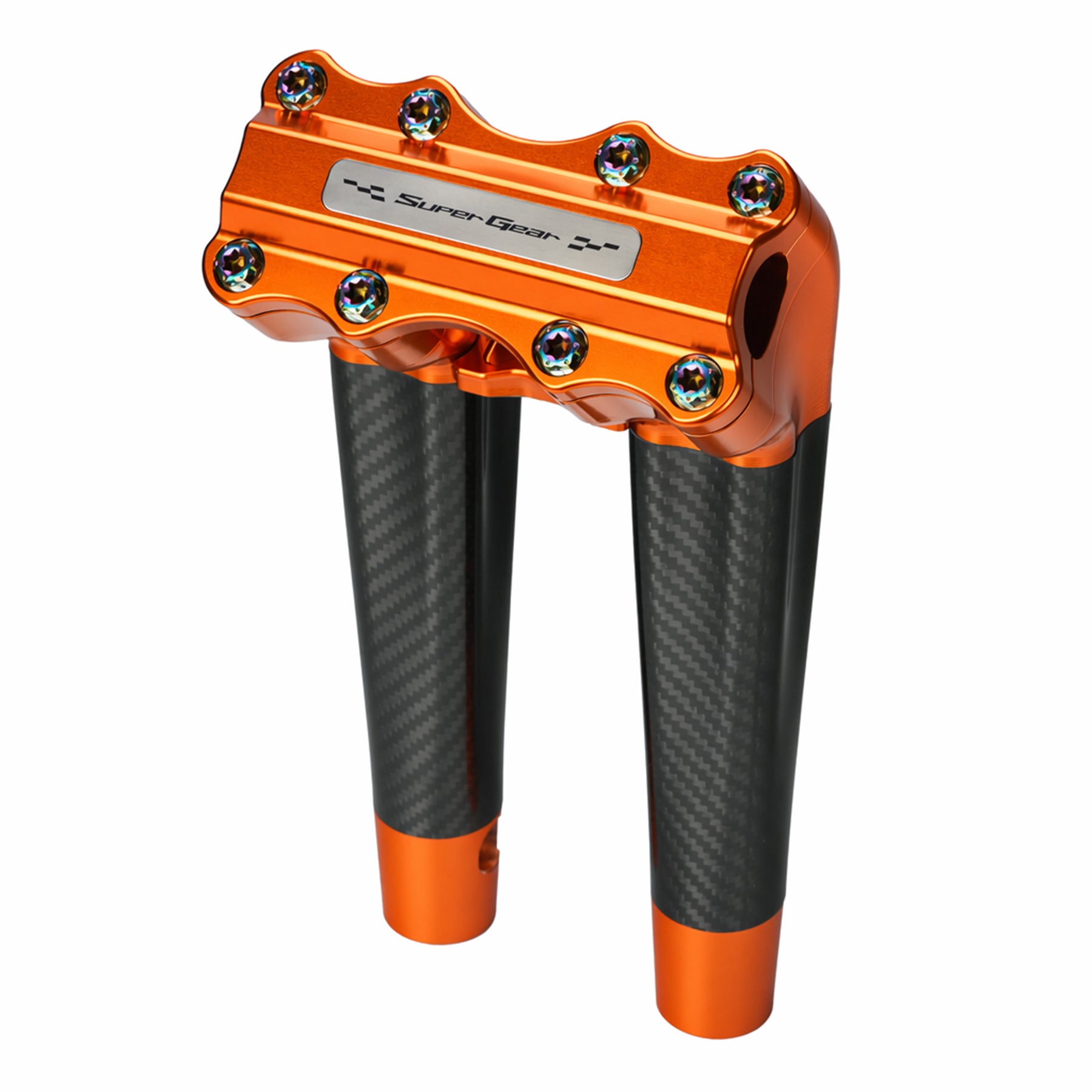RF7 10-inch pullback carbon fiber riser for Harley-Davidson 1-inch handlebars, gulf orange finish