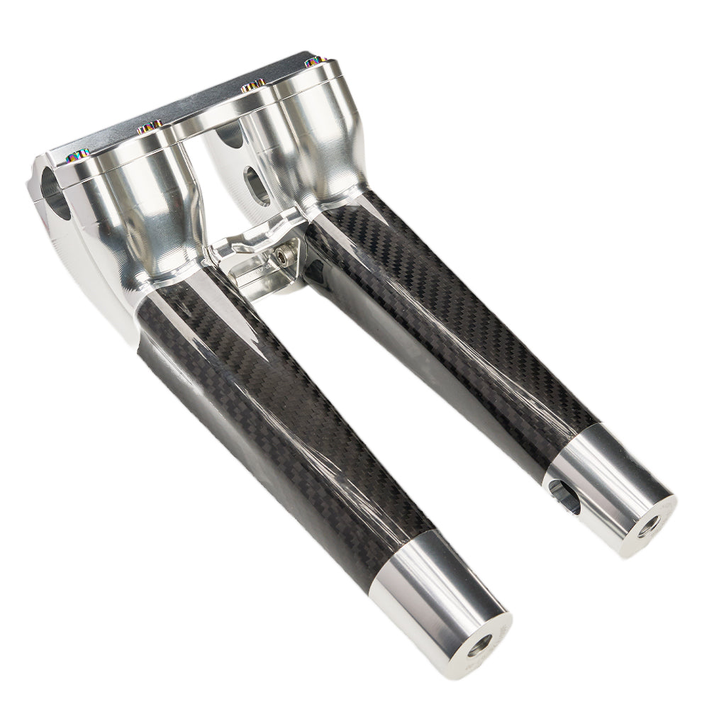 SuperGear Performance 10 Inch Pullback Handlebar Riser for Harley Davidson 1" Bars - Ridgeline Silver Carbon Fiber CNC Billet