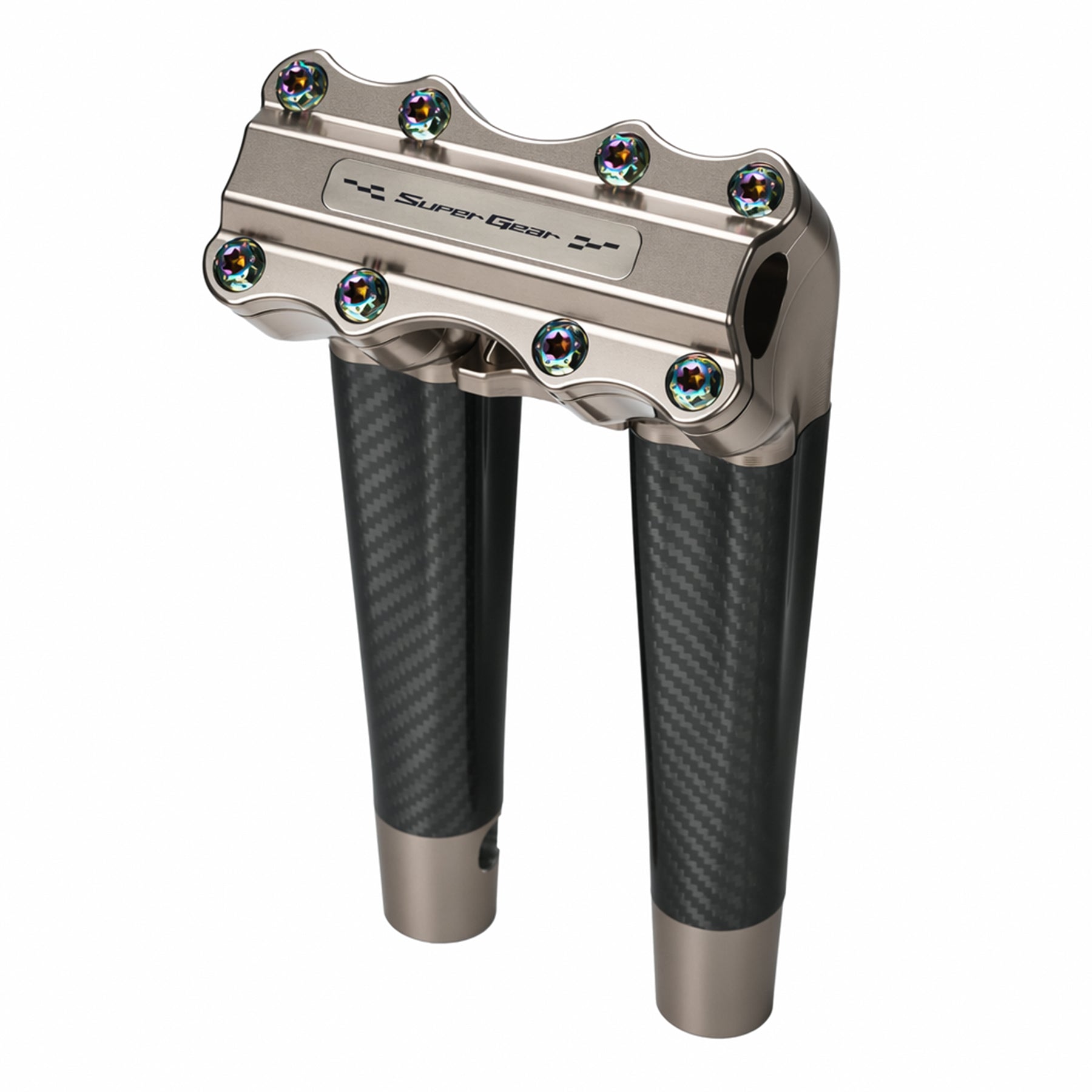 RF7 10-inch pullback carbon fiber riser for Harley-Davidson 1-inch handlebars, titanium gold finish