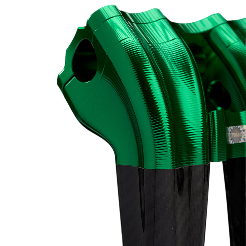 SuperGear Performance 10 Inch Pullback Handlebar Riser for Harley Davidson 1" Bars - Viper Green Carbon Fiber CNC Billet
