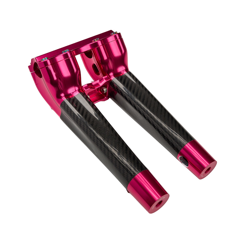 SuperGear Performance 10 Inch Pullback Handlebar Riser for Harley Davidson 1" Bars - Wildblossom Pink Carbon Fiber CNC Billet