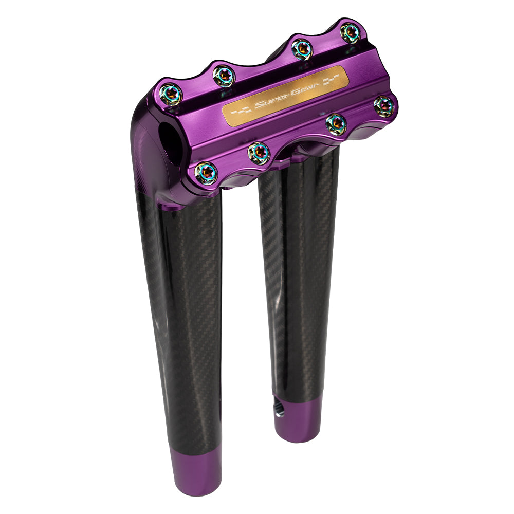 SuperGear Performance 12 Inch Pullback Handlebar Riser for Harley Davidson 1" Bars - Canyonshade Purple Carbon Fiber CNC Billet