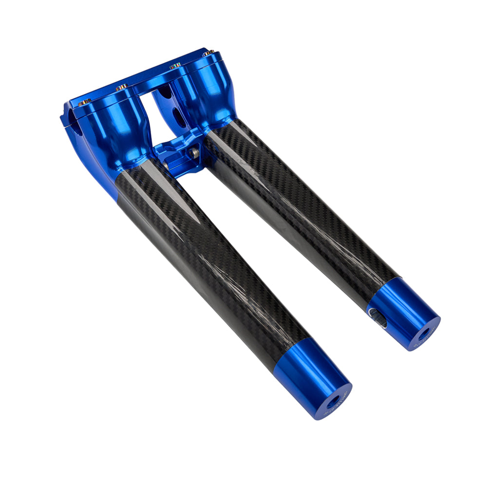 SuperGear Performance 12 Inch Pullback Handlebar Riser for Harley Davidson 1" Bars - Deep Current Blue Carbon Fiber CNC Billet
