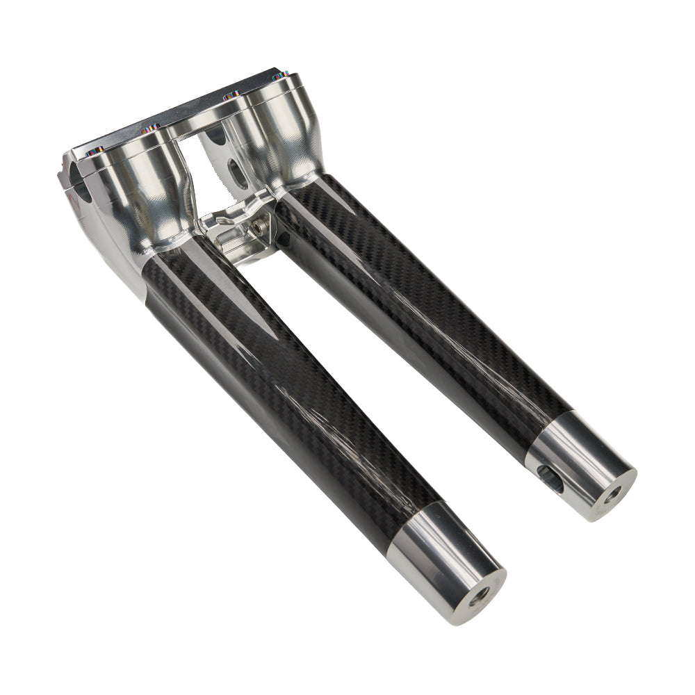SuperGear Performance 12 Inch Pullback Handlebar Riser for Harley Davidson 1" Bars - Ridgeline Silver Carbon Fiber CNC Billet
