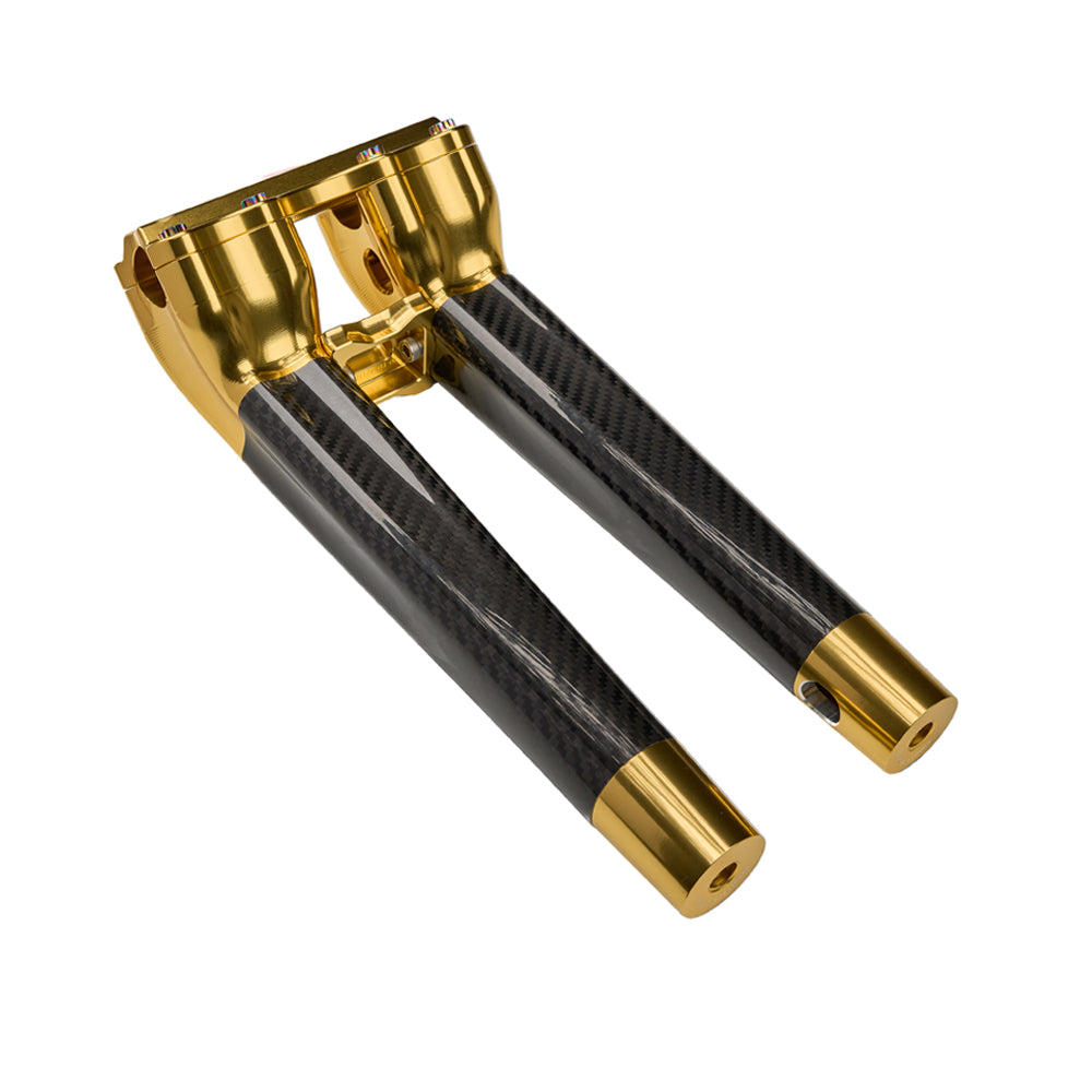 SuperGear Performance 12 Inch Pullback Handlebar Riser for Harley Davidson 1" Bars - Sunchaser Gold Carbon Fiber CNC Billet