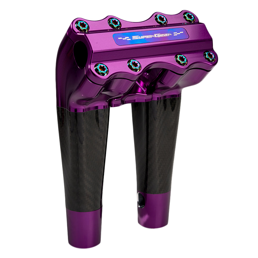SuperGear Performance 8 Inch Pullback Handlebar Riser for Harley Davidson 1" Bars - Canyonshade Purple Carbon Fiber CNC Billet