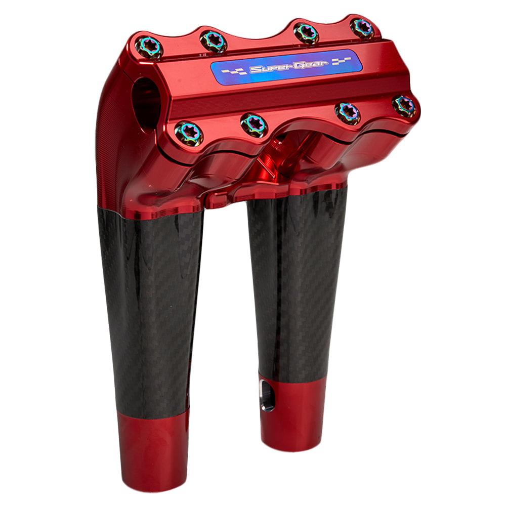 SuperGear Performance 8 Inch Pullback Handlebar Riser for Harley Davidson 1" Bars - Daytona Red Carbon Fiber CNC Billet
