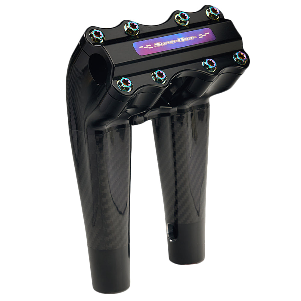 SuperGear Performance 8 Inch Pullback Handlebar Riser for Harley Davidson 1" Bars - Nightstrike Black Carbon Fiber CNC Billet