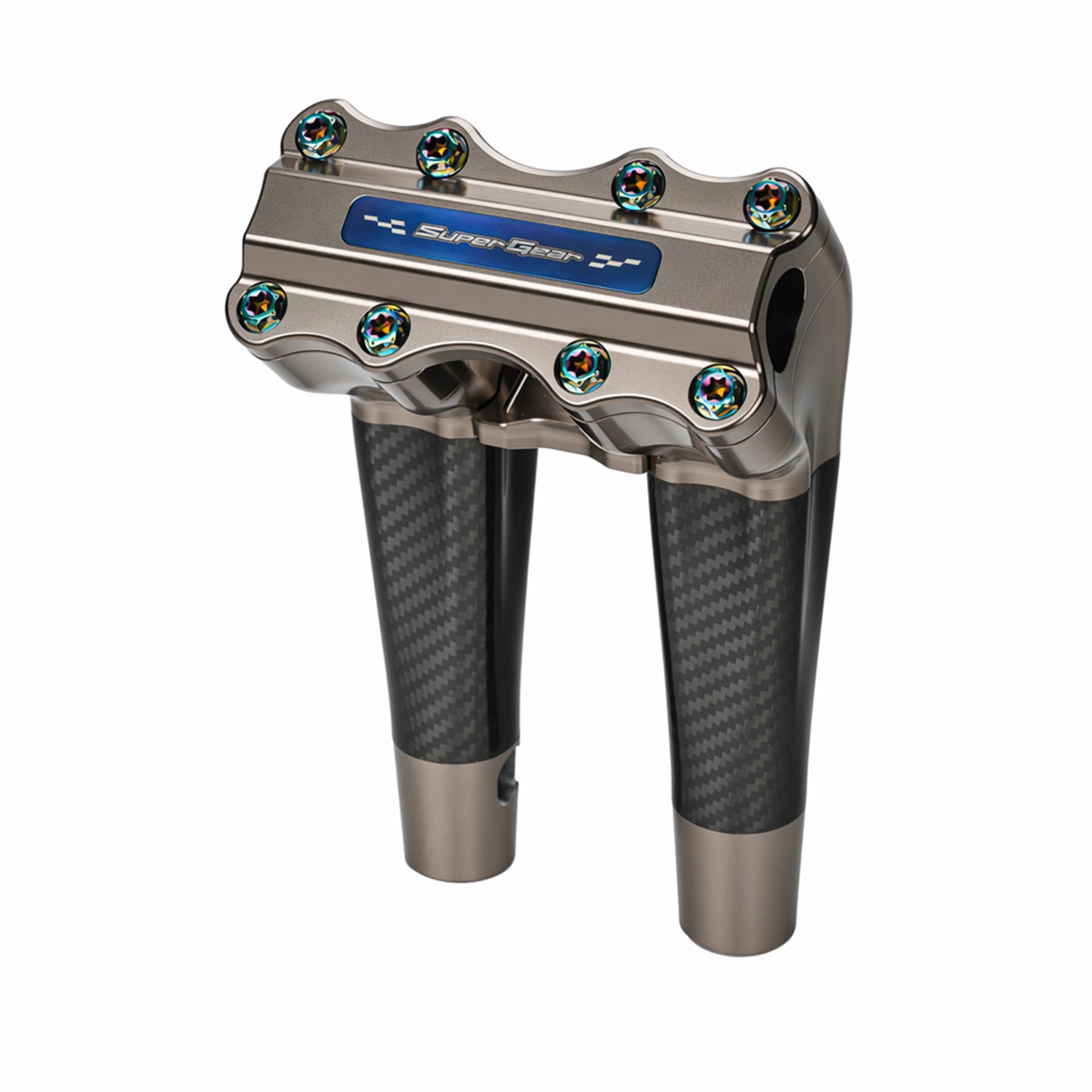 RF7 8-inch pullback carbon fiber riser for Harley-Davidson 1-inch handlebars, titanium gold finish