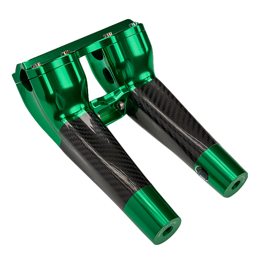 SuperGear Performance 8 Inch Pullback Handlebar Riser for Harley Davidson 1" Bars - Viper Green Carbon Fiber CNC Billet