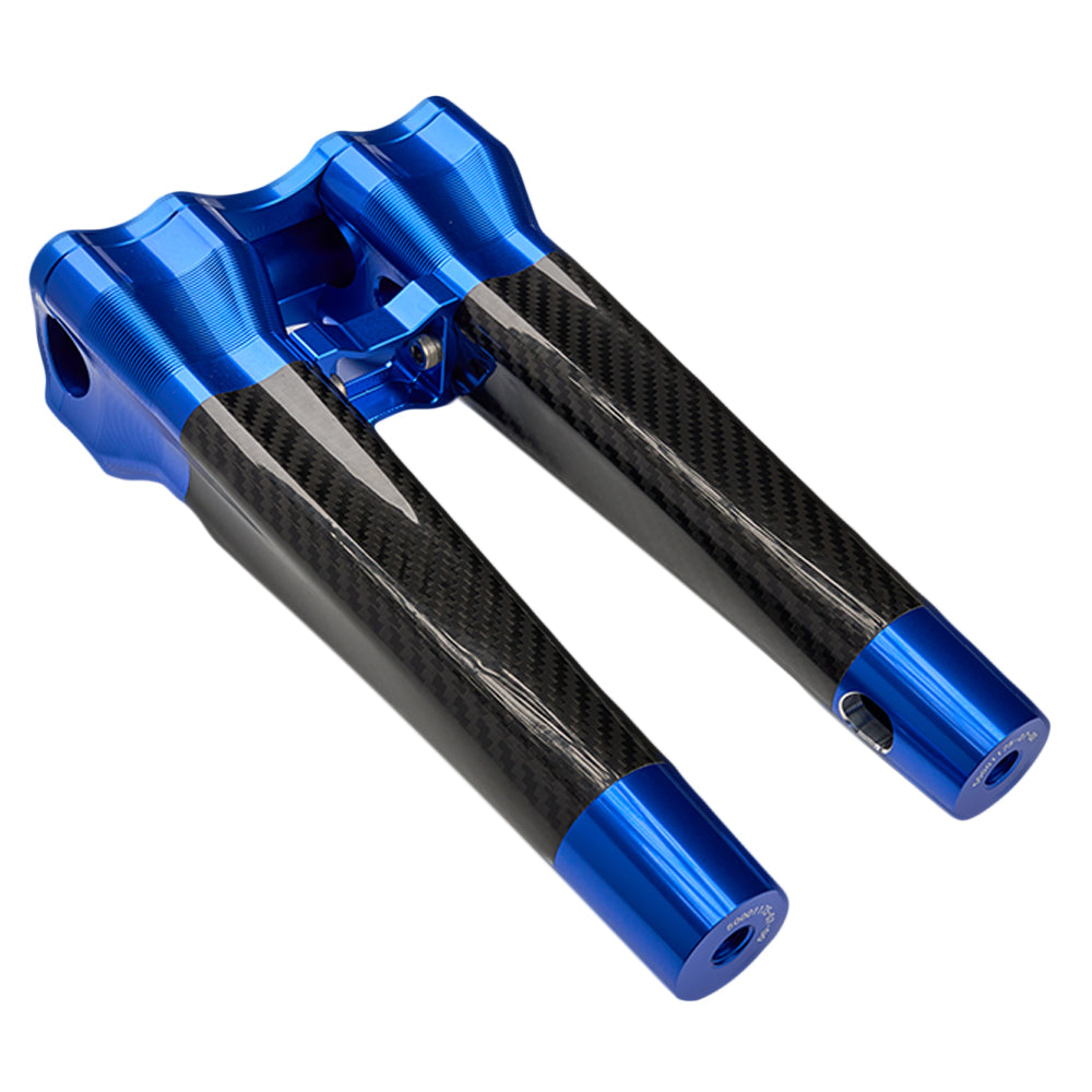 SuperGear Performance 10 Inch Straight Handlebar Riser for Harley Davidson 1" Bars - Deep Current Blue Carbon Fiber CNC Billet