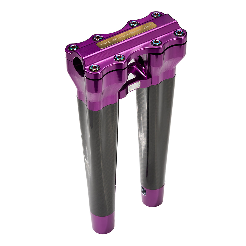 SuperGear Performance 12 Inch Straight Handlebar Riser for Harley Davidson 1" Bars - Canyonshade Purple Carbon Fiber CNC Billet