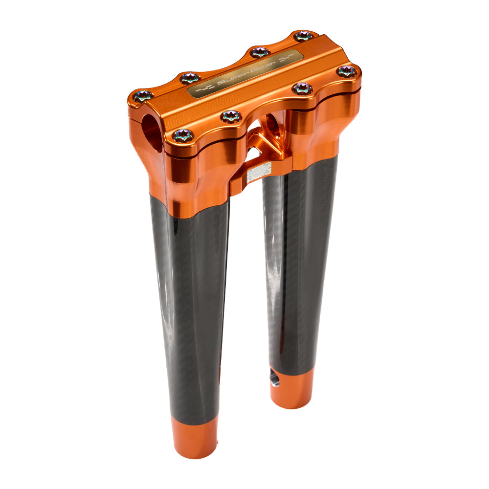 SuperGear Performance 12 Inch Straight Handlebar Riser for Harley Davidson 1" Bars - Gulf Orange Carbon Fiber CNC Billet
