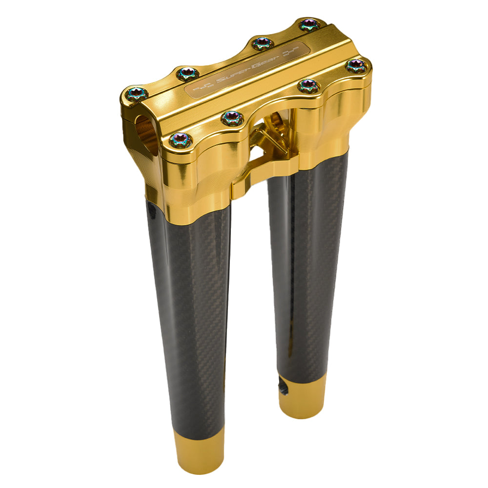 SuperGear Performance 12 Inch Straight Handlebar Riser for Harley Davidson 1" Bars - Sunchaser Gold Carbon Fiber CNC Billet