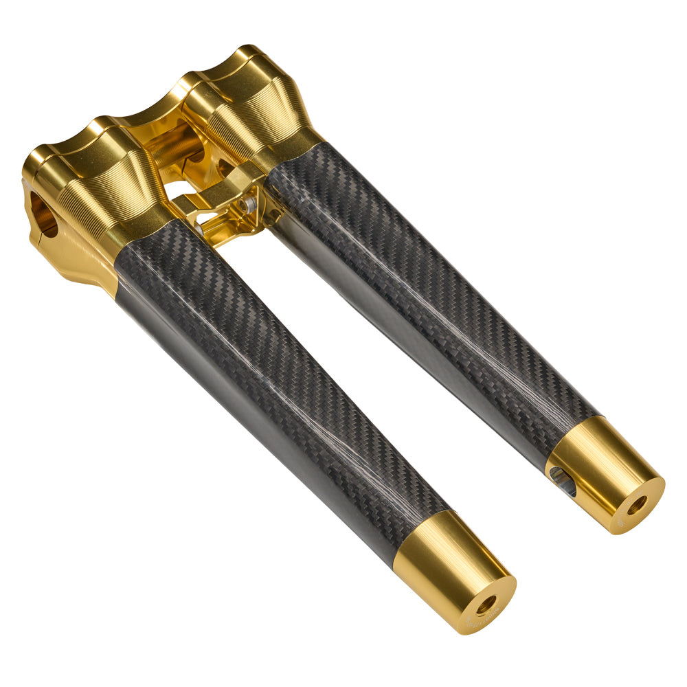 SuperGear Performance 12 Inch Straight Handlebar Riser for Harley Davidson 1" Bars - Sunchaser Gold Carbon Fiber CNC Billet