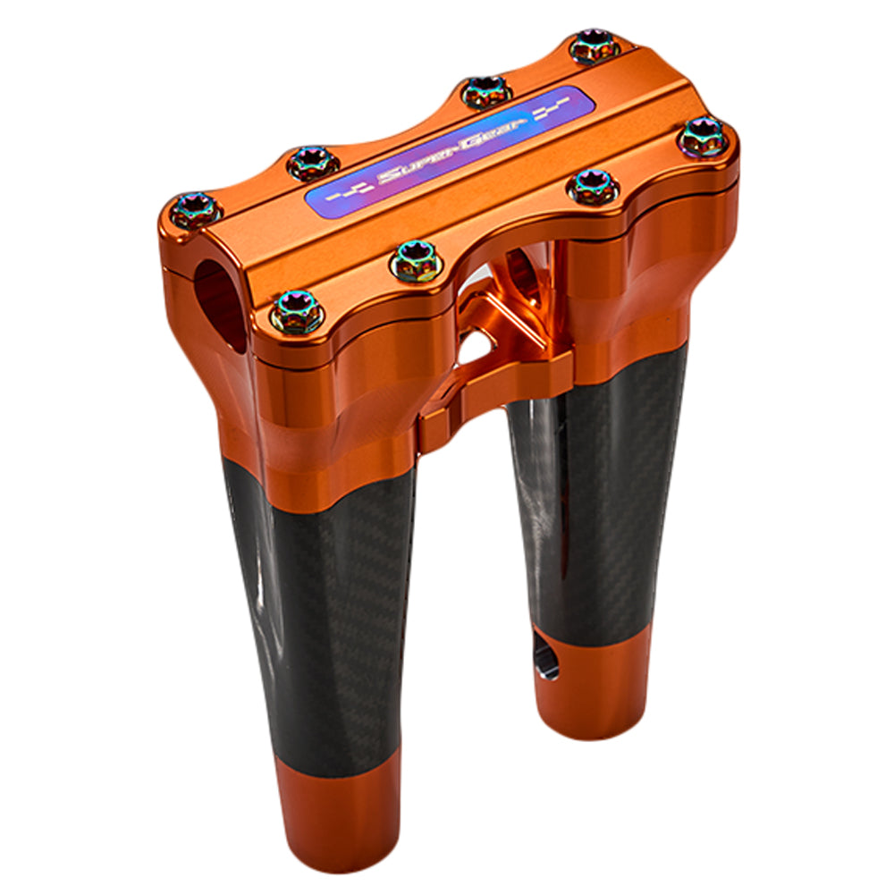 SuperGear Performance 8 Inch Straight Handlebar Riser for Harley Davidson 1" Bars - Gulf Orange Carbon Fiber CNC Billet