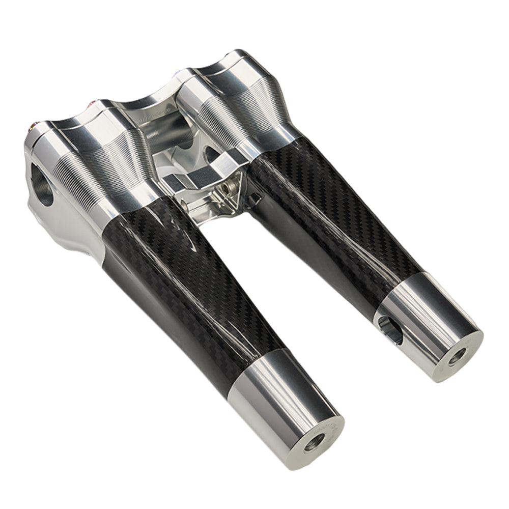SuperGear Performance 8 Inch Straight Handlebar Riser for Harley Davidson 1" Bars - Ridgeline Silver Carbon Fiber CNC Billet