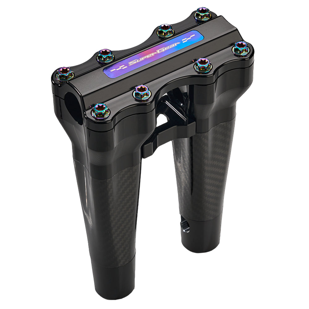 SuperGear Performance 8 Inch Straight Handlebar Riser for Harley Davidson 1" Bars - Nightstrike Black Carbon Fiber CNC Billet