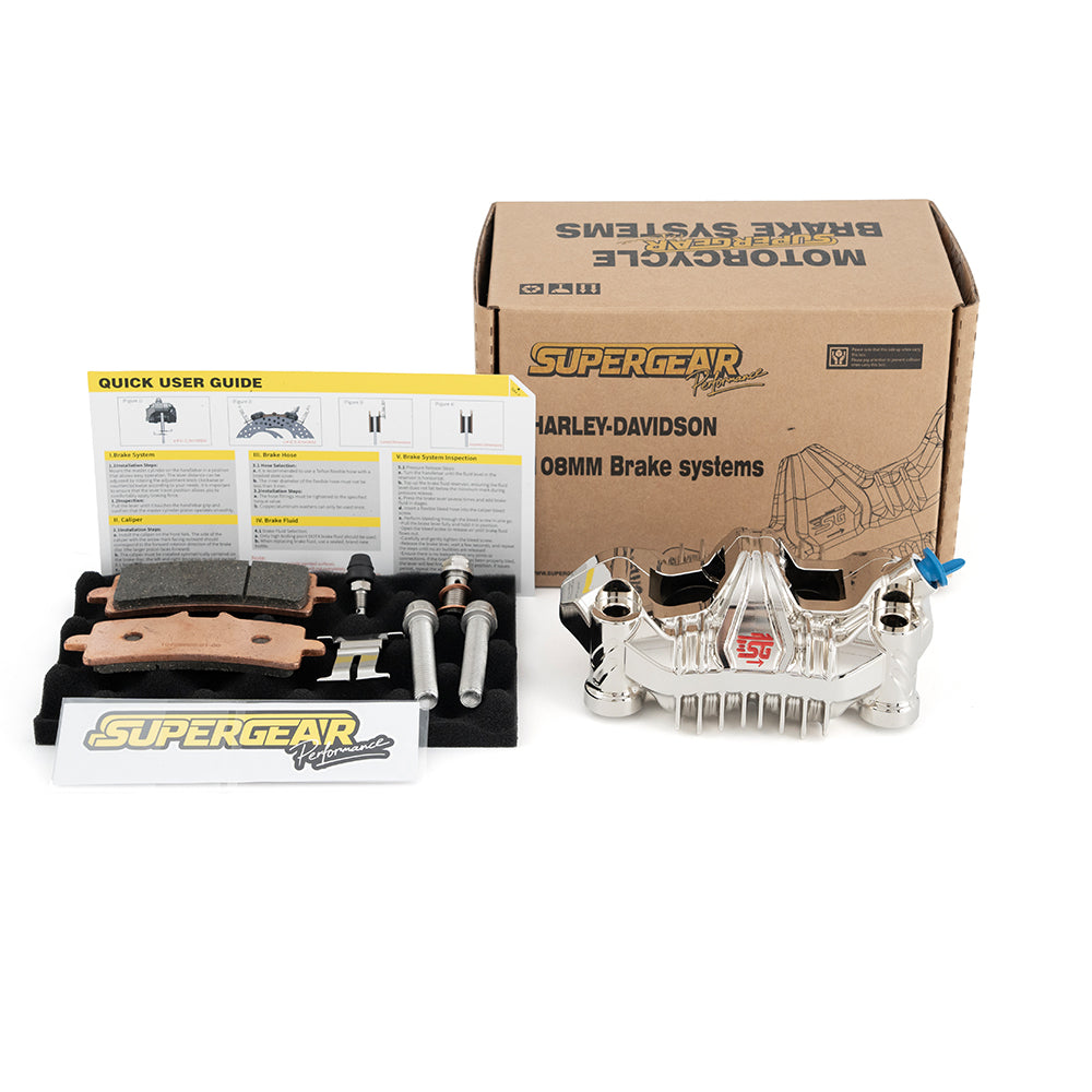 Enhance your ride's safety! The SuperGear 108R front caliper provides reliable stopping for your Harley Davidson. A high-performance brake caliper upgrade.