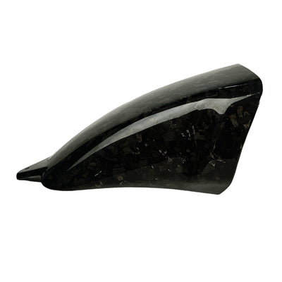 Left angled view of a Forged Carbon Fiber Glossy Finish seat cowl showing its sculpted shape for a custom Harley Touring solo seat setup