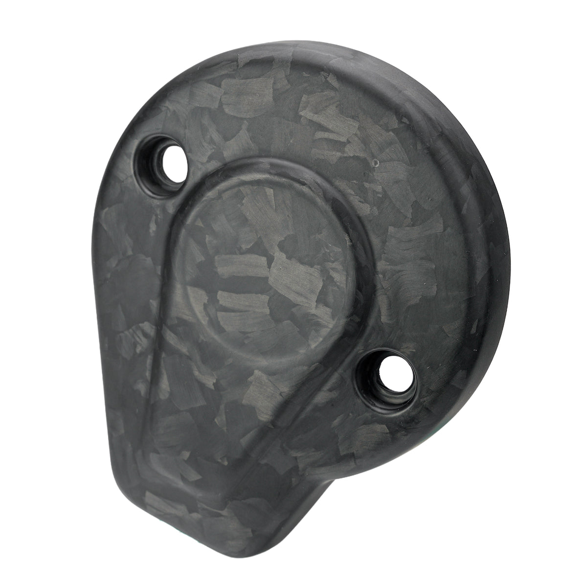 Left angled view of a Forged Carbon Fiber Matt Finishtimer cover for custom Harley Touring engine styling.