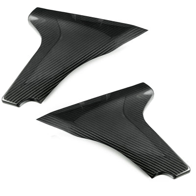 Left and right Classic Carbon Fiber Twill Glossy lower frame covers displayed together for a custom Harley Touring CVO motorcycle build.