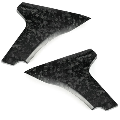 Left and right Forged Carbon Fiber Matt Finish lower frame covers displayed together for a custom Harley Touring CVO motorcycle build.