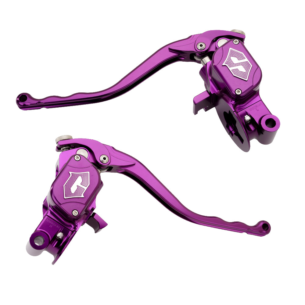RF7 bolt-on radial hand control set for Harley-Davidson Touring with hydraulic clutch, canyonshade purple finish