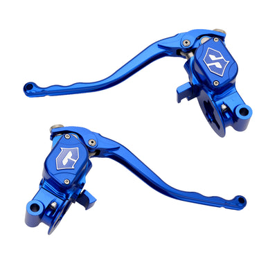RF7 bolt-on radial hand control set for Harley-Davidson Touring with hydraulic clutch, deep current blue finish