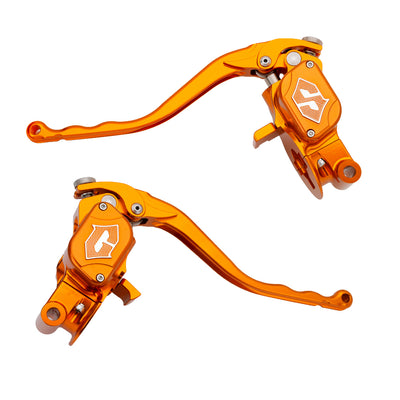 RF7 bolt-on radial hand control set for Harley-Davidson Touring with hydraulic clutch, gulf orange finish