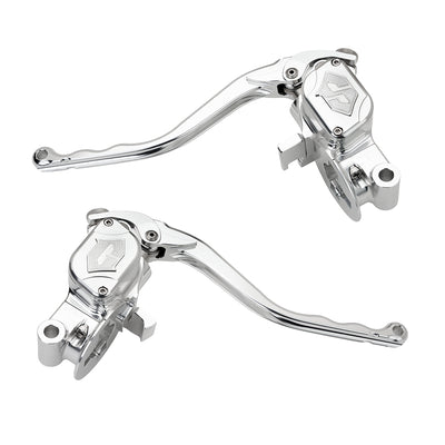 RF7 bolt-on radial hand control set for Harley-Davidson Touring with hydraulic clutch, ridgeline silver finish