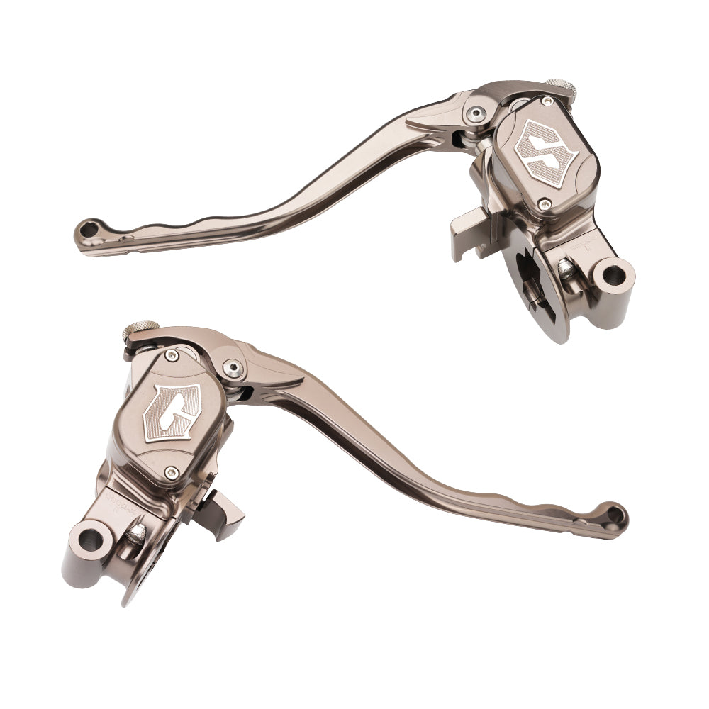 RF7 bolt-on radial hand control set for Harley-Davidson Touring with hydraulic clutch, titanium gold finish