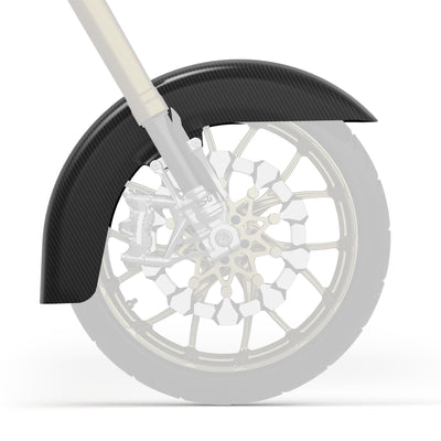 Side view of SuperGear CVO-style front fender for Harley-Davidson Touring, showing extended wheel coverage.