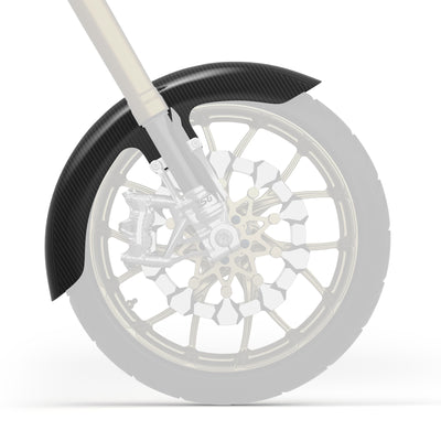 Side view of SuperGear long-style front fender for Harley-Davidson Touring custom builds, showing its sculpted edge.