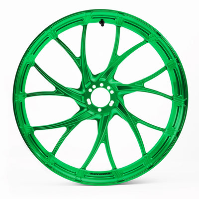 Forged aluminum Y-spoke wheel, Harley Touring, Road Glide RG/FLTRX, Street Glide SG/FLHX rear, viper green