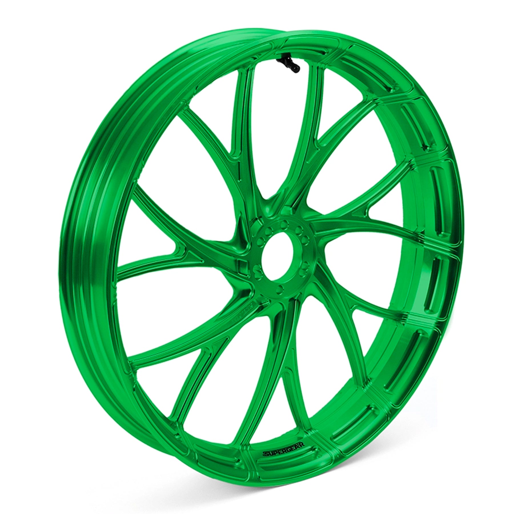 Forged aluminum Y-spoke wheel, Harley Touring, Road Glide RG/FLTRX, Street Glide SG/FLHX front, viper green