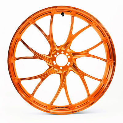 Forged aluminum Y-spoke wheel, Harley Touring, Road Glide RG/FLTRX, Street Glide SG/FLHX front, gulf orange