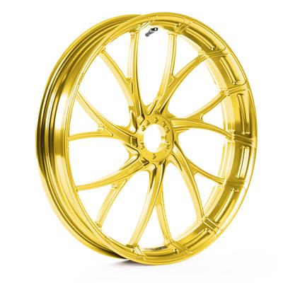 Forged aluminum Y-spoke wheel, Harley Touring, Road Glide RG/FLTRX, Street Glide SG/FLHX front, sunchaser gold