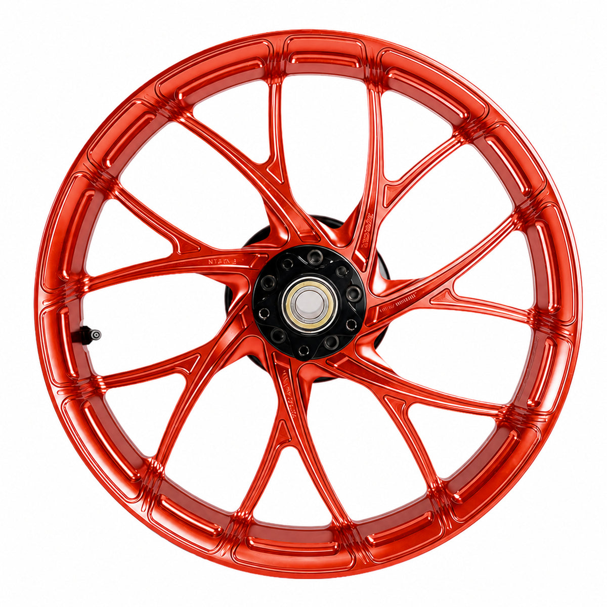 SuperGear 18 inch rear forged wheel hub assembly designed for Harley Touring performance builds, combining CNC machined aluminum technology with custom anodized finishes.