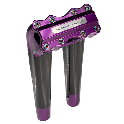 SuperGear Performance 10 Inch Pullback Handlebar Riser for Harley Davidson 1" Bars - Canyonshade Purple Carbon Fiber CNC Billet